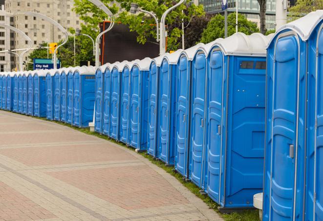 Seasonal porta potty units set up at a Plano, Texas venue